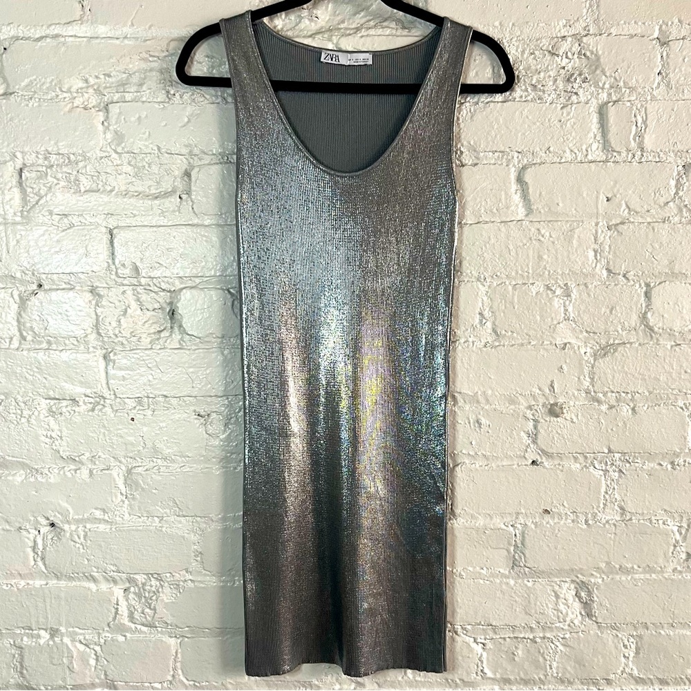 Metallic Silver mini body con dress